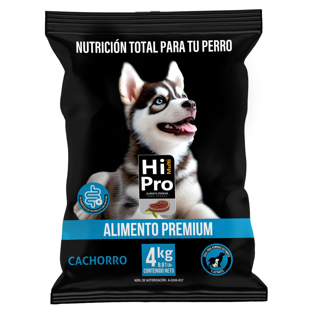 HI MULTI PRO Alimento Premium Cachorro 4 Kilos, 100% Balance Nutricional. con probióticos, Calcio y Proteínas de Alto Valor biológico